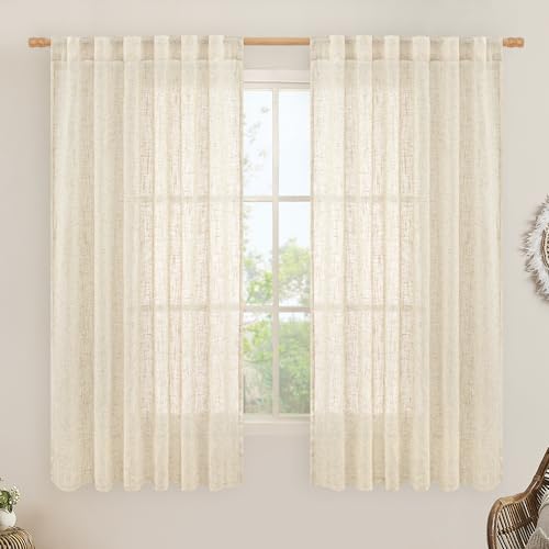 Beige Semi Sheer Linen Curtains 60 Inch (Beige / 52"W x 60"L (Pack of 2))