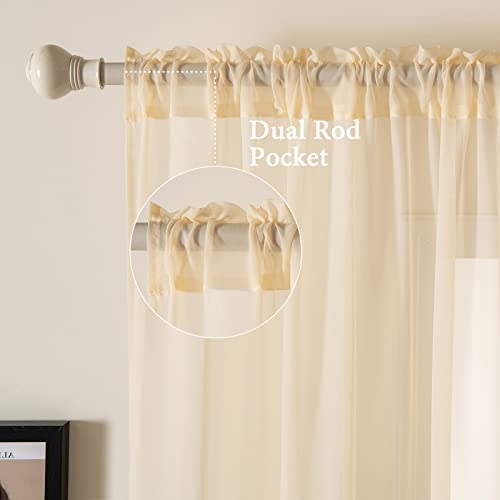 Cream Beige Sheer Curtains 38 X 63 Inches (Cream Beige / 38"W x 63"L (Pack of 2))