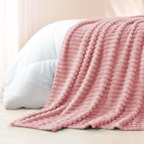 Striped Twin Size Fleece Blanket for Bed (Pink / Twin ( 60x80 IN ))
