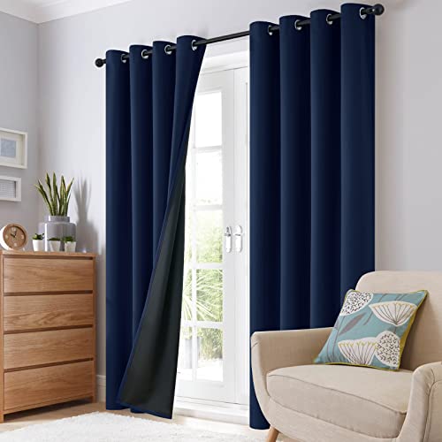Navy Blue 100% Blackout Curtains Room Darkening Living Room 63 (Navy Blue / 42"W x 63"L (Pack of 2))