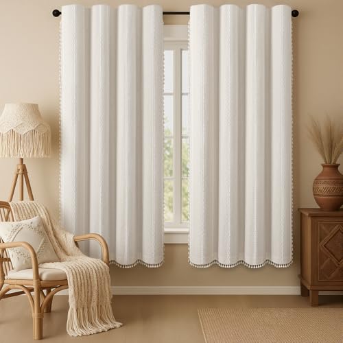 80% Boho Blackout Curtains 72 Inch Linen Blend Drapes 2 Panels (Greige / 52"W x 72"L (Pack of 2))