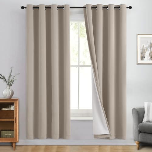 Natural Blackout Curtains 72 Inches Long for Bedroom 50" Wide 2 PCS (50"W x 72"L (Pack of 2) / Natural With White Backing)