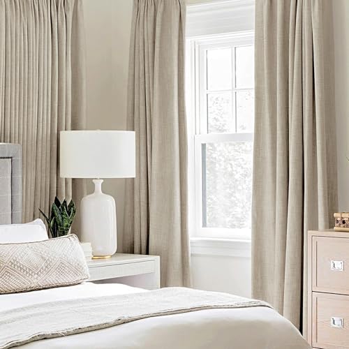 100% Blackout Linen Curtains for Bedroom 52x108 Inches Stone (Stone / 52"W x 108"L (Pack of 2))