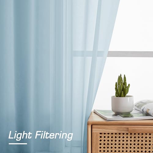 Sky Blue Sheer Curtains 90 Inches Long for Bedroom Living Room 2 Panels Set (Sky Blue / 42"W x 90"L (Pack of 2))