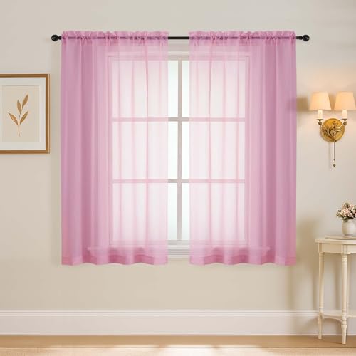 Light Pink Window Sheer Curtains 54 inch Length (42"W x 54"L (Pack of 2) / Light Pink)