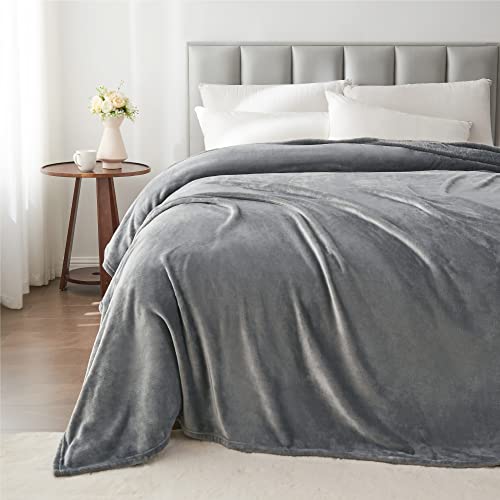Fleece Blanket Soft Plush Queen Size Bed Blanket Grey 90"x90" (Grey / Queen(90"x90"))