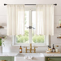 Short Linen Curtains 36 Inch Length for Kitchen Window (Light Beige / 42"W x 36"L (Pack of 2))