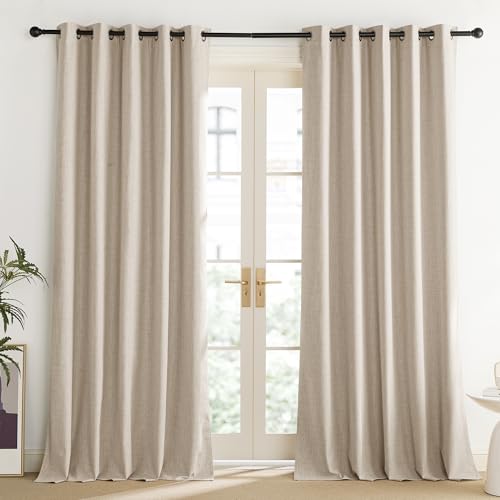 Cream 100% Blackout Linen Curtains 108 inch Long Burg for Living Room (62"W x 108"L (Pack of 2) / Cream)