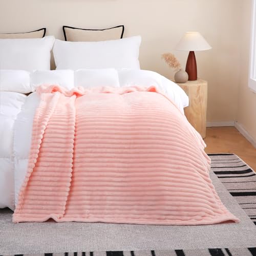 Light Pink Fleece Throw Blanket 50”×70” for Couch Sofa Livingroom (Light Pink / 50×70inch)