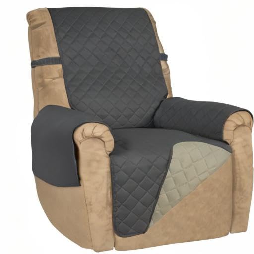Reversible Recliner Chair Covers Couch Covers for Dogs (Small Recliner / Dark Gray/Beige)