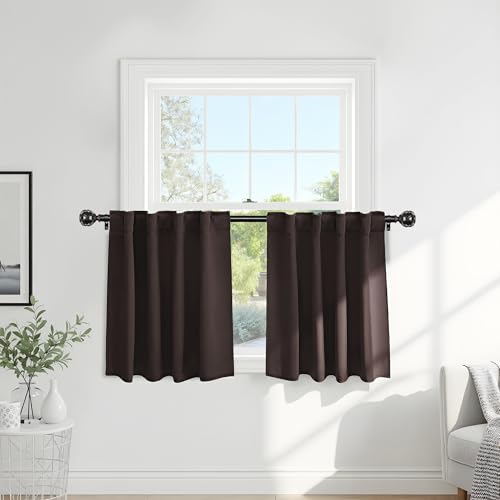 Small Blackout Curtains for Kitchen Windows (Brown / 29"W x 36"L (Pack of 2))