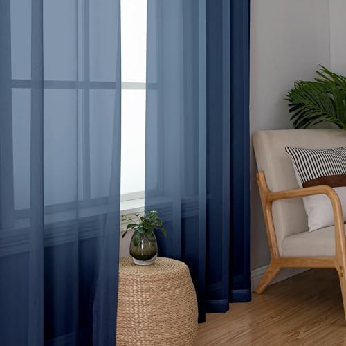 Pure Sheer Window Curtains Inch 72 Length 2 PCS (40"W x 72"L (Pack of 2) / Navy Blue)