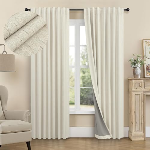 Darkening Curtains for Bedroom 72 Inch Length 2 Panels Coastal Linen Textured Blackout Curtains for Nursery Room Divider Office Cabin Closet Draft Blocking Block Out Kids Drape 52x72 Long Sand Beige (Linen / 52"W x 72"L (Pack of 2))
