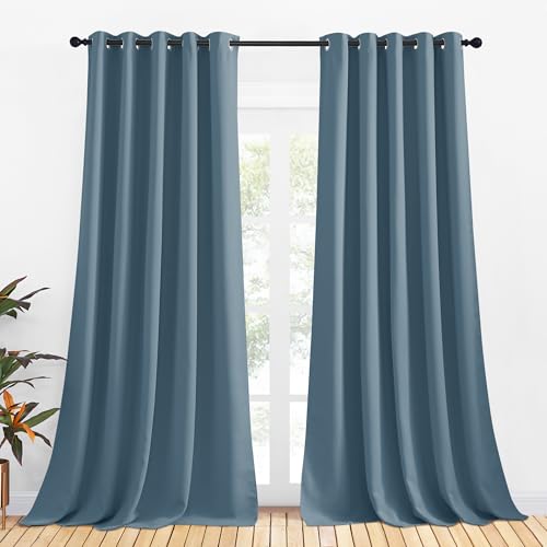 Blackout Curtain Panels for Bedroom (Smoky Blue / 70"W x 95"L (Pack of 2))