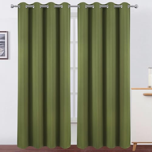 Blackout Curtains 52 x 120 Inch Long Olive Green Curtains Set of 2 Panels Room Darkening Curtains for Bedroom and Living Room (Olive Green / 52"W x 120"L (Pack of 2))