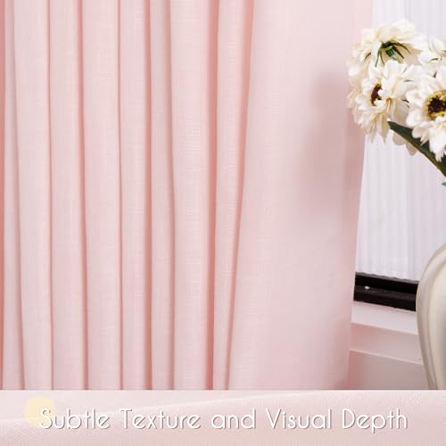 Pink Linen Curtains 84 Inch Length 2 Panels Set for Living Room Light Filtering Semi Sheer Curtains Cherry Blossom Pink Decor Modern Elegant Back Tap Drapes Nersury Bedroom 52ﾗ84 Inch (Pink / 52"W x 84"L (Pack of 2))