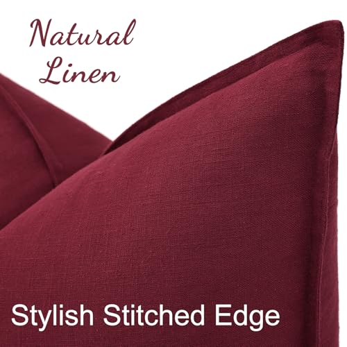 Fall Burgundy Linen Throw Pillow Covers 18x18 Set of 2 (Burgundy / 18" x 18" (Pack of 2))