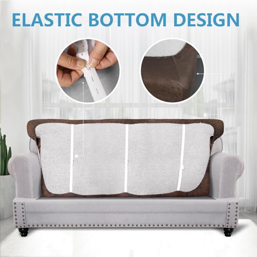 Leather Look Couch Cushion Covers Sofa Seat Slipcovers Sets Couches Furniture Protector for Sectional Armchair Loveseat Pets Kids Stretch Spandex Fabric (1 T-Cushion Sofa / Brown)