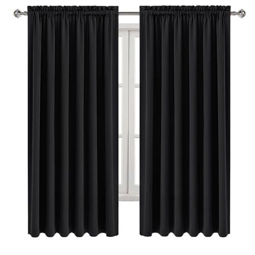 Wide Blackout Curtains for Bedroom Living Room 70 x 63 Inch Long Black (Black / 70"W x 63"L (Pack of 2))