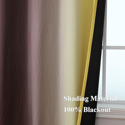 Brown and Yellow Blackout Curtains 52Wx96L Inch 2 Panels (Brown and Yellow / 52"W x 96"L (Pack of 2))