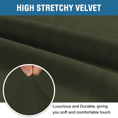 Stretch Velvet Sofa Covers for 3 Cushion Couch Covers Furniture Protector Soft with Non Slip Elastic Bottom (Olive / Sofa L)