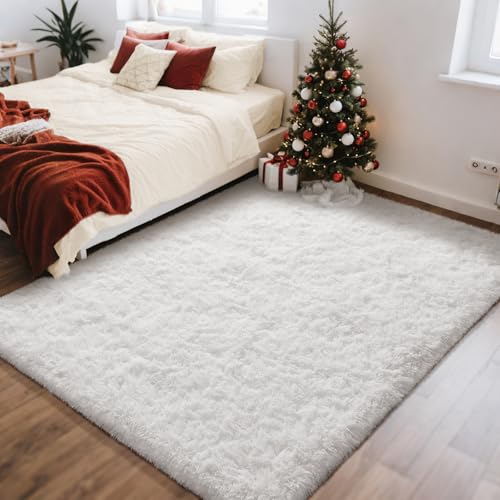 White Rugs for Bedroom Fluffy (4- White / 4' x 6' (Rectangular))