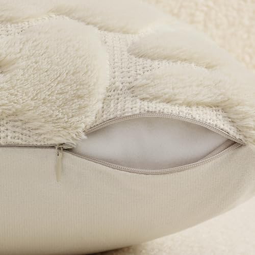 Beige Faux Fur Bunny Throw Pillow Covers 20X20 Set of 2 (20" x 20" (Pack of 2) / Rabbits Beige)