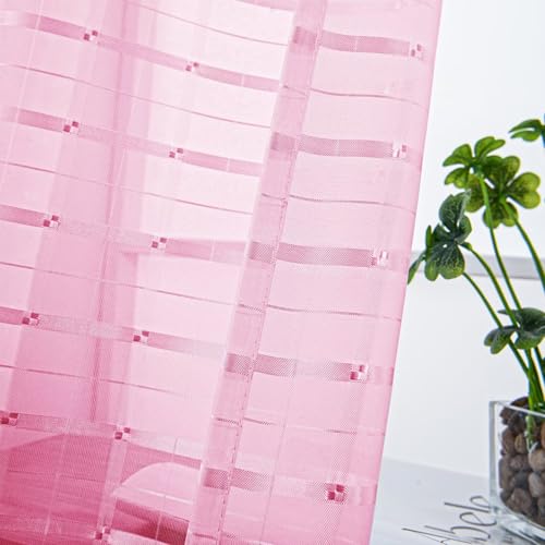 Check Sheer Curtains 90 Inches 2 Panels Set (Check - Pink / 52"W x 90"L (Pack of 2))