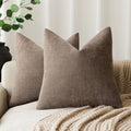 Solid Textured Chenille Throw Pillow Covers 24x24 Inch (24" x 24" (Pack of 2) / Taupe Grey)