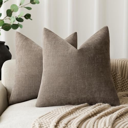 Solid Textured Chenille Throw Pillow Covers 24x24 Inch (24" x 24" (Pack of 2) / Taupe Grey)