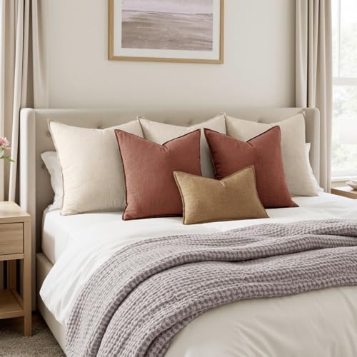 Decorative Linen Euro Sham Pillow Covers 24x24 Rust Red (Rust Red / 24" x 24" (Pack of 2))