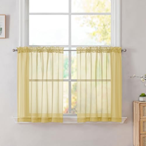 Yellow Tier Curtains for Kitchen 24 Inches Long 2 Panel Set (Yellow / 42"W x 24"L (Pack of 2))