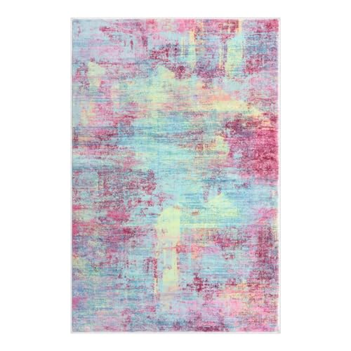 Small Abstract Area Rug 2x3 Ft Entryway Rugs Washable Door Mat Indoor Entrance (Multi Pink / 2' x 3' (Rectangular))