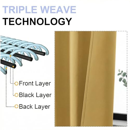 Ava Bright Gold Blackout Curtains for Bedroom 63 Inch Length 2 Panels Set (Bright Gold / 40"W x 63"L (Pack of 2))
