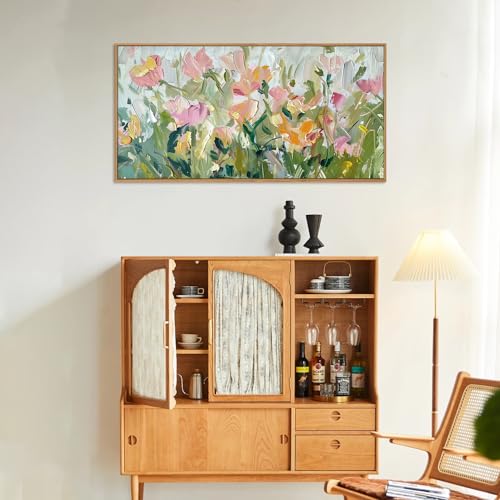 Floral Framed Canvas Wall Art (Green and Pink Floral / 40"L x 20"W)