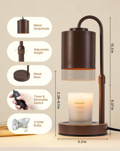 Dimmable Candle Warmer Lamp with Timer (Brown)