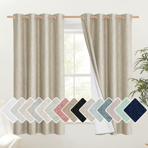 Taupe 100% Blackout Linen Curtains 45 inch Long Burg (52"W x 45"L (Pack of 2) / Taupe)