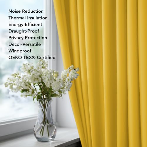 Blackout Curtain Panels for Kids Bedroom Room Darkening Back Tab and Rod Pocket Curtains 42Wx72L Inch Mellow Yellow 2 Panels (Mellow Yellow / 42"W x 72"L (Pack of 2))