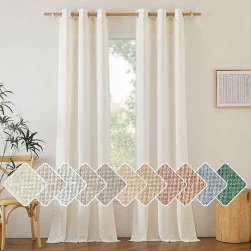 Linen Curtains 96 inches Long for Living Room (Natural / 42"W x 96"L (Pack of 2))