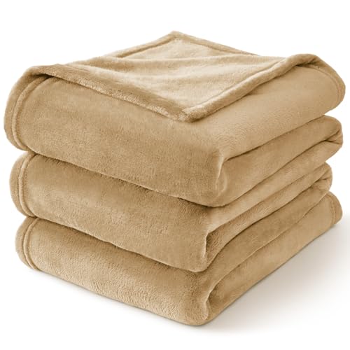 Fleece Blanket Soft Plush Twin Size Blanket Light Camel 60"x80" (Light Camel / Twin(60"x80"))
