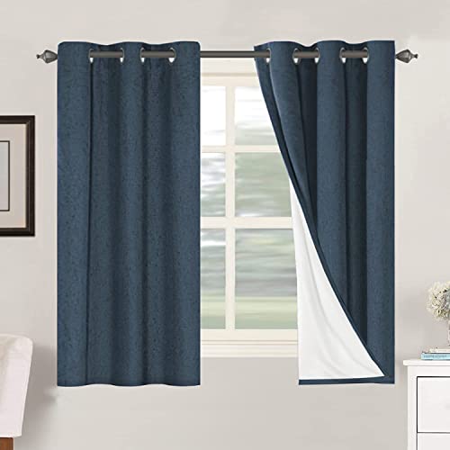 100% Blackout Linen Curtains 54" L 2 Panels Navy (Navy / 42"W x 54"L (Pack of 2))