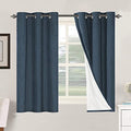 100% Blackout Linen Curtains 54" L 2 Panels Navy (Navy / 42"W x 54"L (Pack of 2))