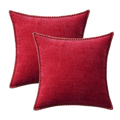 Christmas Decorative Couch Throw Pillow Covers 18x18 Inch Red 2 Pack (Red / 18" x 18" (Pack of 2))