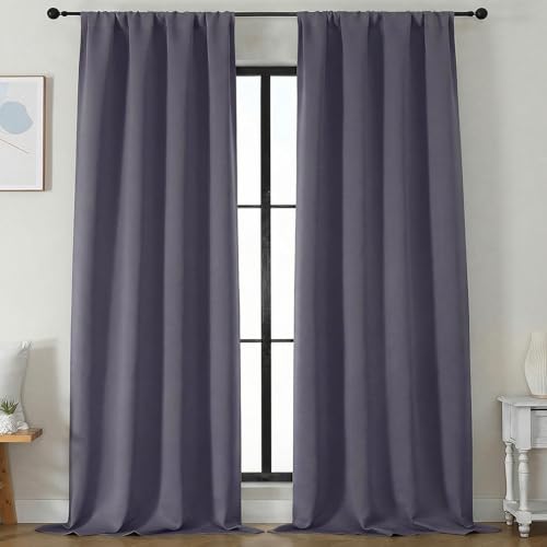Blackout Extra 10ft Curtains for Patio 120 Inches Long 2 Panels Set (Greyish Purple / 50"W x 120"L (Pack of 2))