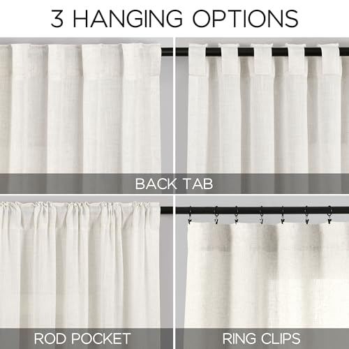 Beige White Curtains 63 Inches Long 2 Panel Sets for Living Room Bedroom Light Filtering Linen Drapes for Kitchen Windows Rod Pocket Back Tab Short See Through Curtain Home Decor 52x63 (52"W x 63"L (Pack of 2) / Beige White)