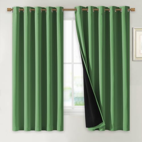 100% Blackout Curtains with Black Liners (Forest Green / 62"W x 63"L (Pack of 2))