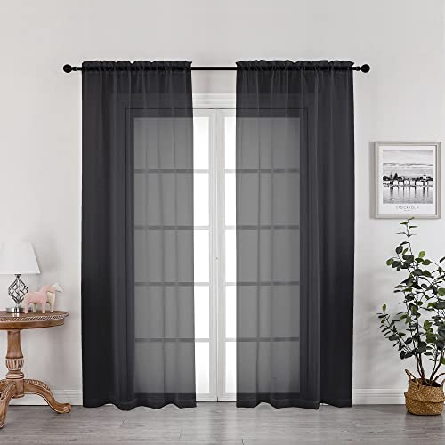Black Sheer Curtains 72 Inches Long 2 Panels (Black / 42"W x 72"L (Pack of 2))