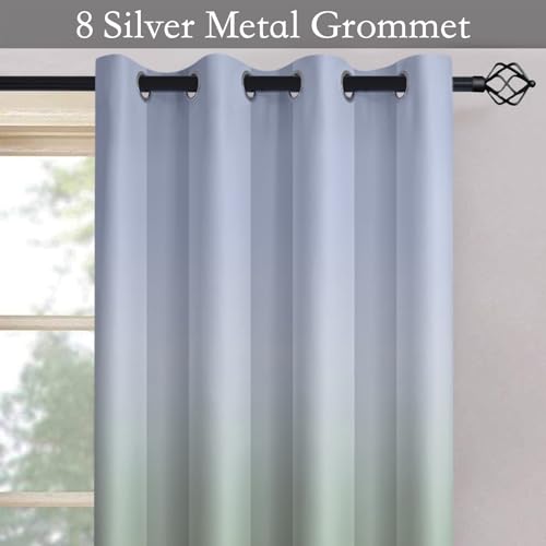 Ombre Gradient Sage Green White to Gray Curtains Bedroom 52Wx84L (52"W x 84"L (Pack of 2) / Sage Green and White)