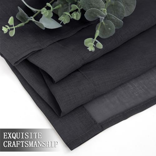 Sheer Curtains Bedroom Linen Textured Curtain Sheers Light Filtering Voile Rod Pocket Curtains for Living Room (38"W x 84"L (Pack of 2) / Black)
