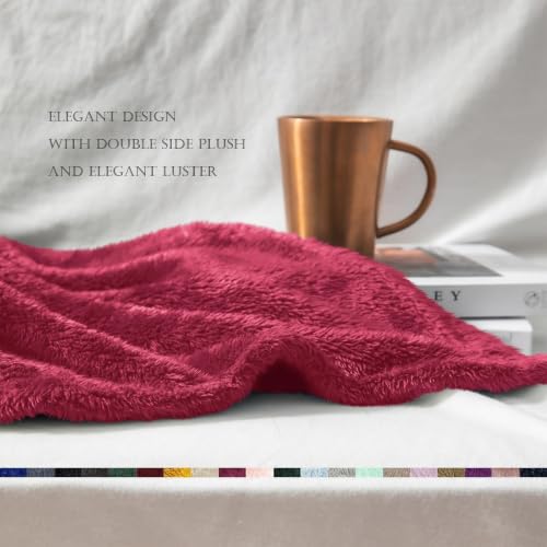 Fuzzy Plush Fleece Bed Blanket Twin XL Size (Deep Red / 90x66 IN)